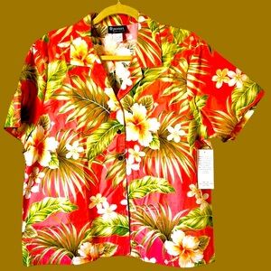 NWT PUANANI Women’s Hawaiian Shirt, Floral Aloha Shirt, Short Sleeve Size XL